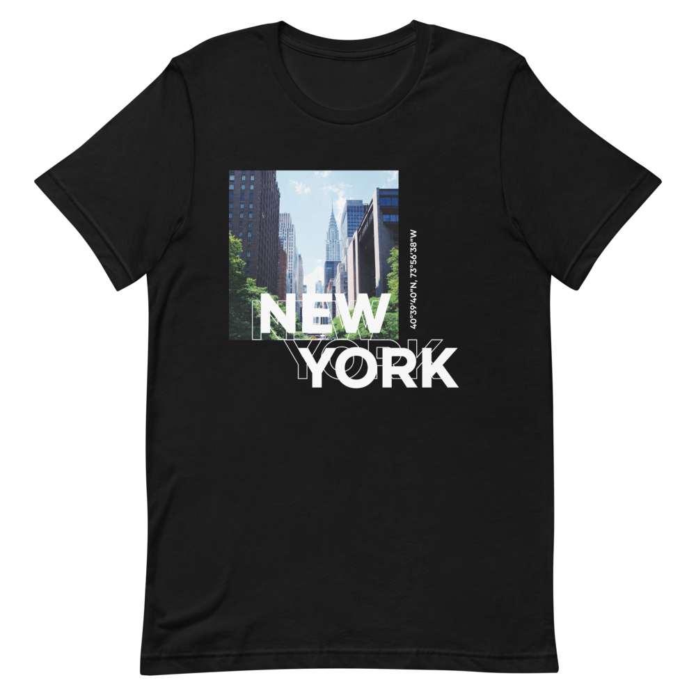 XS New York Coordinates Front Unisex Black T-Shirt by Design Express