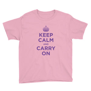 CharityPink / XS Keep Calm and Carry On (Purple) Youth Short Sleeve T-Shirt by Design Express