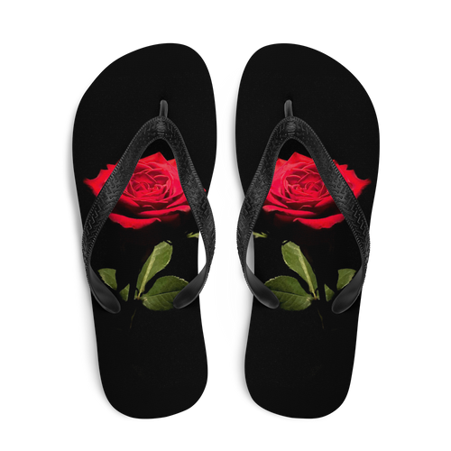 Red Rose on Black Flip-Flops by Design Express