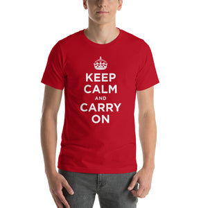 Red / S Keep Calm and Carry On (White) Short-Sleeve Unisex T-Shirt by Design Express