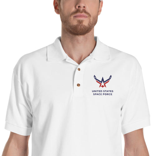 White / S United States Space Force Embroidered Polo Shirt by Design Express