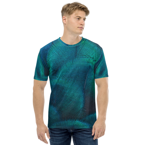 XS Green Blue Peacock Men's T-shirt by Design Express