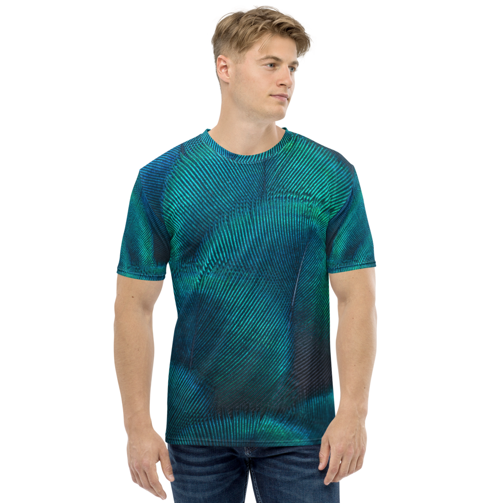 XS Green Blue Peacock Men's T-shirt by Design Express