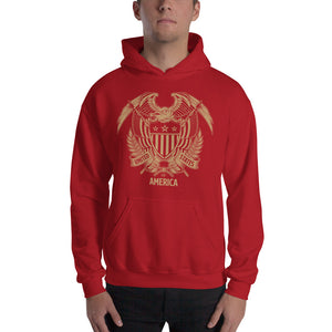 Red / S United States Of America Eagle Illustration Gold Reverse Hooded Sweatshirt by Design Express