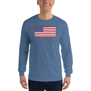 Indigo Blue / S United States Flag "Solo" Long Sleeve T-Shirt by Design Express