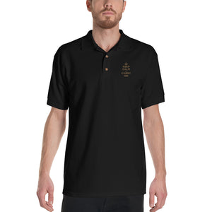 Keep Calm and Carry On (Gold Embroidered) Polo Shirt by Design Express