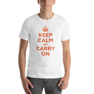 White / XS Keep Calm and Carry On (Orange) Short-Sleeve Unisex T-Shirt by Design Express
