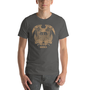 Asphalt / S United States Of America Eagle Illustration Gold Reverse Short-Sleeve Unisex T-Shirt by Design Express
