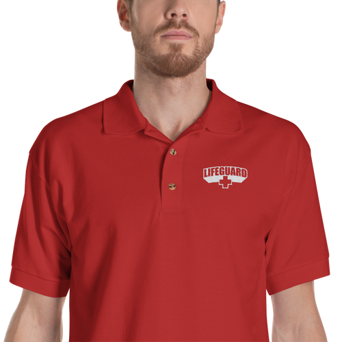 S Lifeguard Classic Red Embroidered Polo Shirt by Design Express