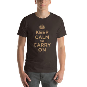 Brown / S Keep Calm and Carry On (Gold) Short-Sleeve Unisex T-Shirt by Design Express