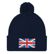 Navy United Kingdom Flag "Solo" Pom Pom Knit Cap by Design Express