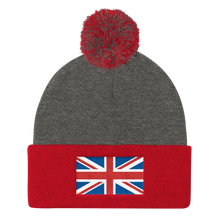 Dark Heather Grey/ Red United Kingdom Flag "Solo" Pom Pom Knit Cap by Design Express