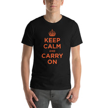 Black / XS Keep Calm and Carry On (Orange) Short-Sleeve Unisex T-Shirt by Design Express