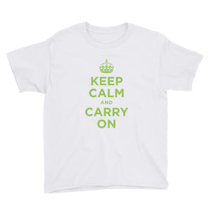White / XS Keep Calm and Carry On (Green) Youth Short Sleeve T-Shirt by Design Express