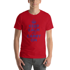 Red / S Keep Calm and Carry On (Navy Blue) Short-Sleeve Unisex T-Shirt by Design Express