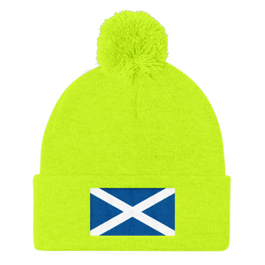 Neon Yellow Scotland Flag "Solo" Pom Pom Knit Cap by Design Express