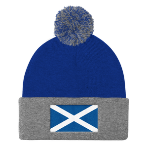Royal/ Heather Grey Scotland Flag "Solo" Pom Pom Knit Cap by Design Express