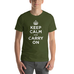 Olive / S Keep Calm and Carry On (White) Short-Sleeve Unisex T-Shirt by Design Express