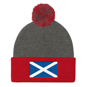Dark Heather Grey/ Red Scotland Flag "Solo" Pom Pom Knit Cap by Design Express