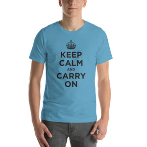 Ocean Blue / S Keep Calm and Carry On (Black) Short-Sleeve Unisex T-Shirt by Design Express