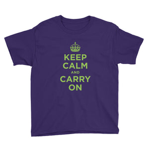 Purple / XS Keep Calm and Carry On (Green) Youth Short Sleeve T-Shirt by Design Express