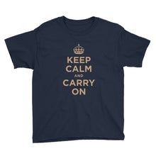 Navy / XS Keep Calm and Carry On (Gold) Youth Short Sleeve T-Shirt by Design Express
