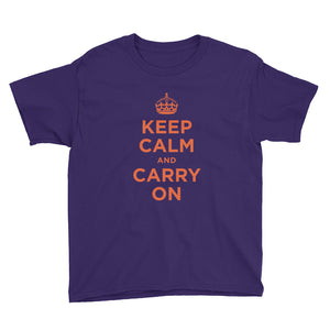 Purple / XS Keep Calm and Carry On (Orange) Youth Short Sleeve T-Shirt by Design Express