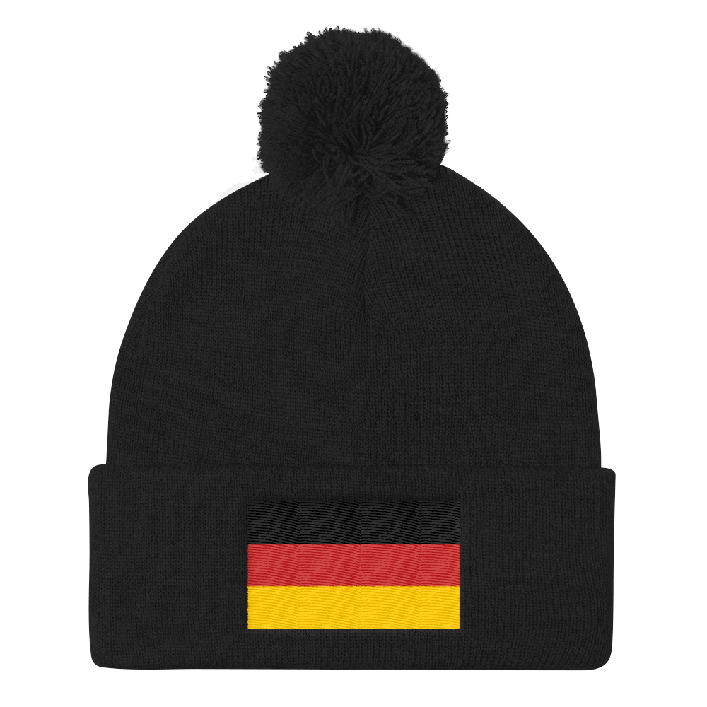 Black Germany Flag Pom Pom Knit Cap by Design Express