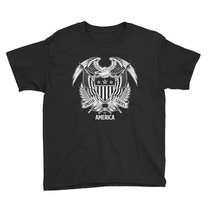 Black / XS United States Of America Eagle Illustration Reverse Youth Short Sleeve T-Shirt by Design Express
