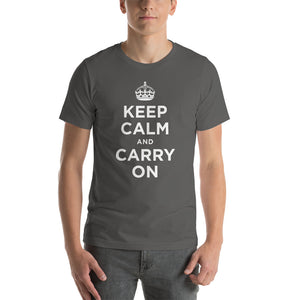 Asphalt / S Keep Calm and Carry On (White) Short-Sleeve Unisex T-Shirt by Design Express