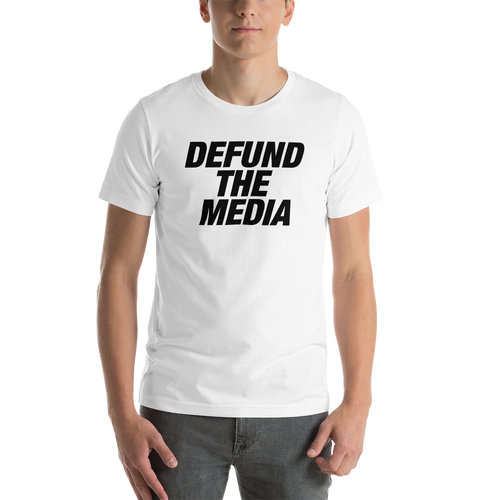 XS Defund The Media Italic Bold Unisex White T-Shirt by Design Express