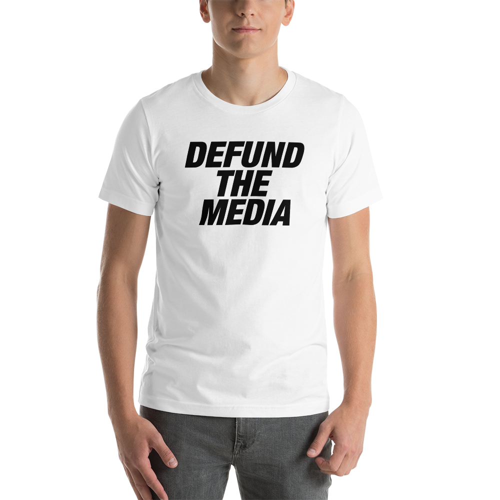 XS Defund The Media Italic Bold Unisex White T-Shirt by Design Express