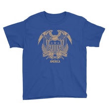 Royal Blue / XS United States Of America Eagle Illustration Gold Reverse Youth Short Sleeve T-Shirt by Design Express
