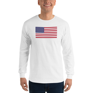White / S United States Flag "Solo" Long Sleeve T-Shirt by Design Express