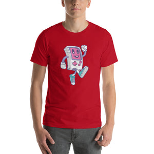 Red / S Game Boy Happy Walking Short-Sleeve Unisex T-Shirt by Design Express