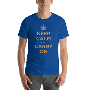 True Royal / S Keep Calm and Carry On (Gold) Short-Sleeve Unisex T-Shirt by Design Express