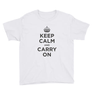White / XS Keep Calm and Carry On (Black) Youth Short Sleeve T-Shirt by Design Express