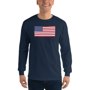 Navy / S United States Flag "Solo" Long Sleeve T-Shirt by Design Express