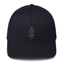 Dark Navy / S/M Keep Calm and Carry On (Gold) Structured Twill Cap by Design Express