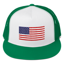 Kelly/ White/ Kelly United States Flag "Solo" Trucker Cap by Design Express