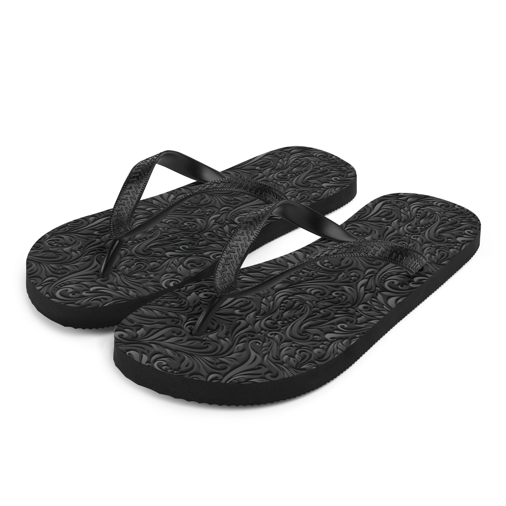 S 3D Black Ornament Pattern Flip-Flops by Design Express