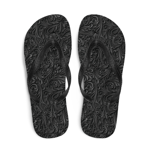 3D Black Ornament Pattern Flip-Flops by Design Express