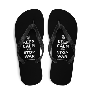Keep Calm and Stop War (Support Ukraine) White Print Flip Flops by Design Express