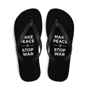 Make Peace Stop War (Support Ukraine) Black Flip Flops by Design Express