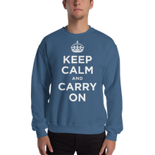 Indigo Blue / S Keep Calm and Carry On "White" Unisex Sweatshirt by Design Express