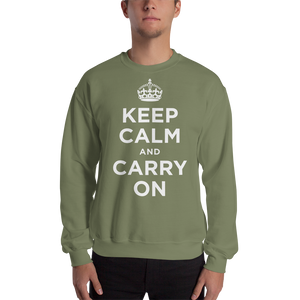 Military Green / S Keep Calm and Carry On "White" Unisex Sweatshirt by Design Express