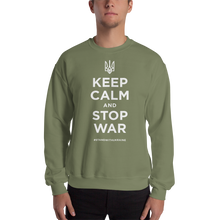 Military Green / S Keep Calm and Stop War (Support Ukraine) White Print Unisex Sweatshirt by Design Express