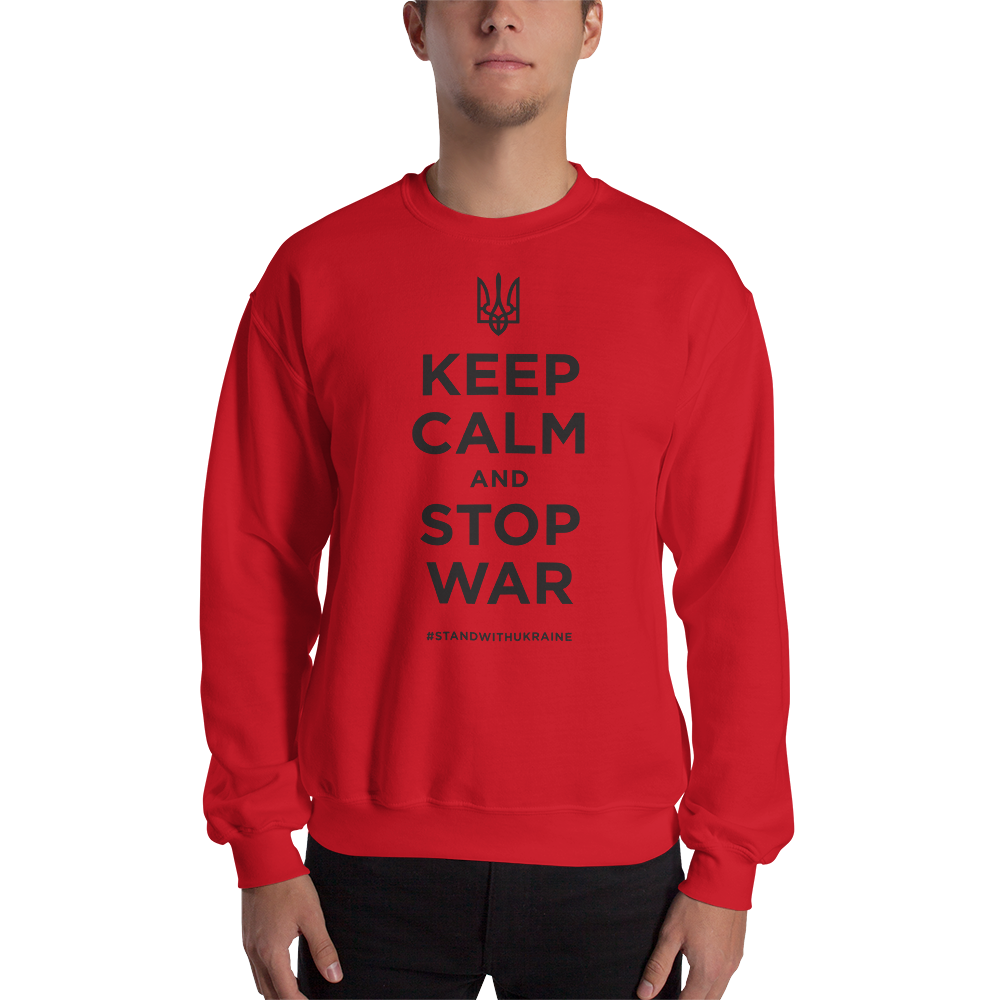 Red / S Keep Calm and Stop War (Support Ukraine) Black Print Unisex Sweatshirt by Design Express