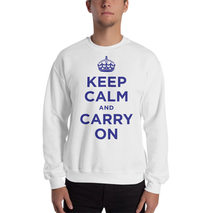 White / S Keep Calm and Carry On "Navy" Unisex Sweatshirt by Design Express