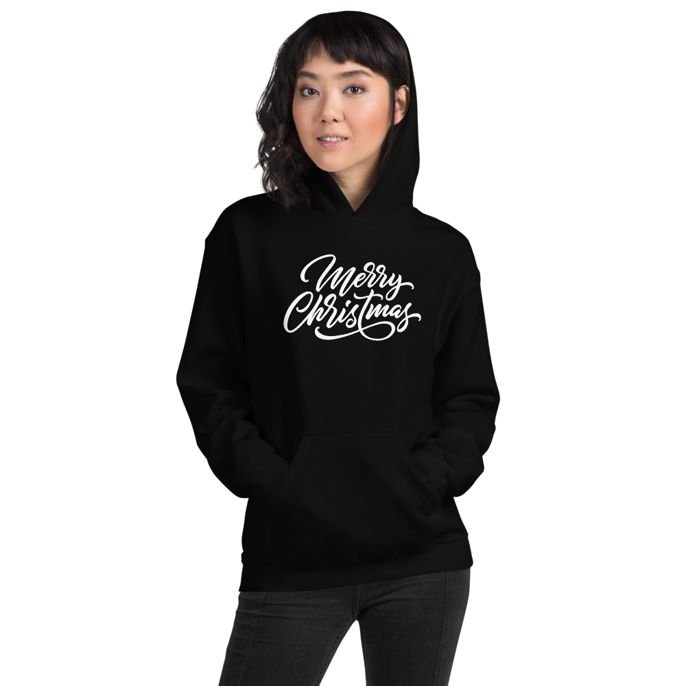 Black / S Merry Christmas Unisex Hoodie by Design Express